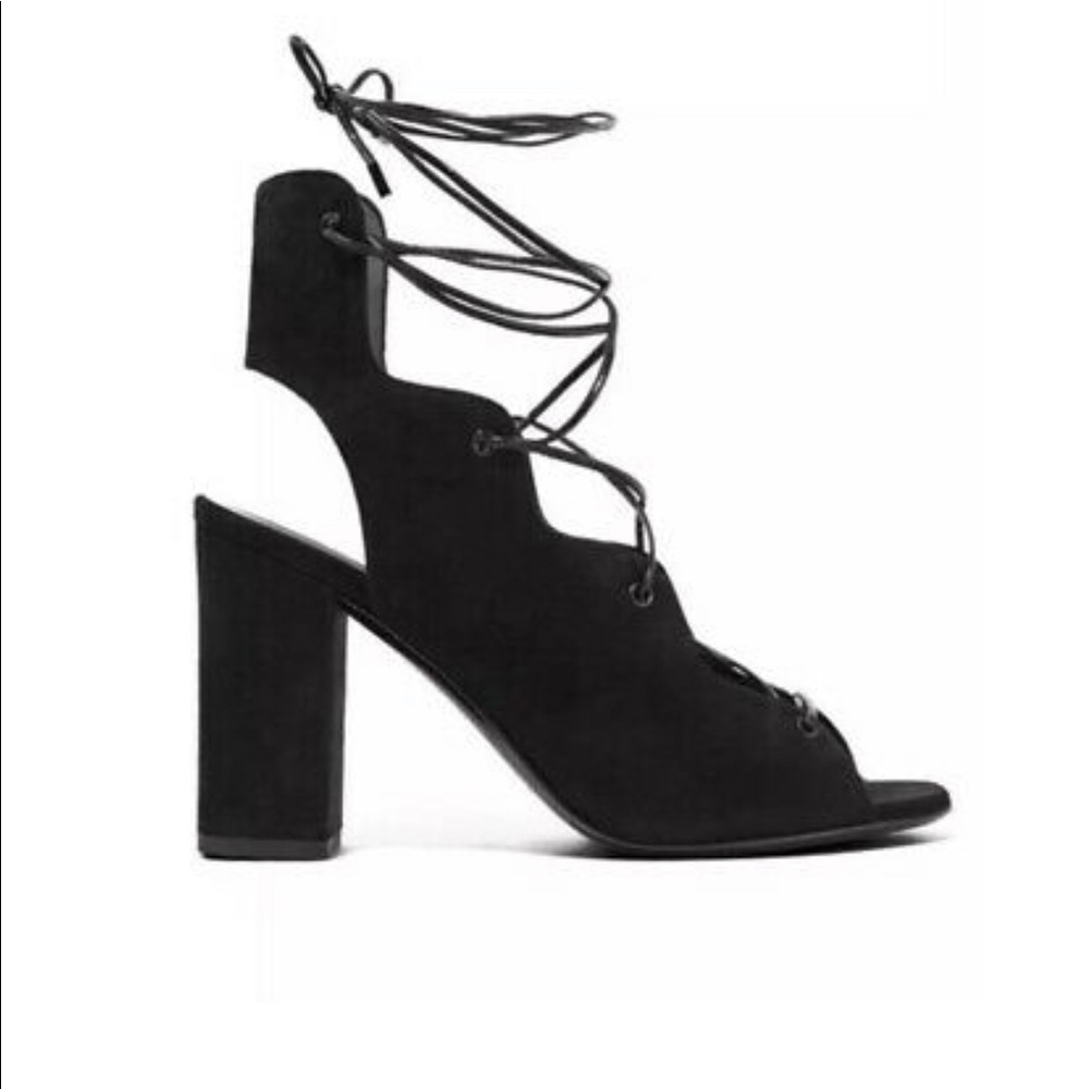 💛Saint Laurent Blk Suede Block Heel Lace Sandals - Picture 3 of 12